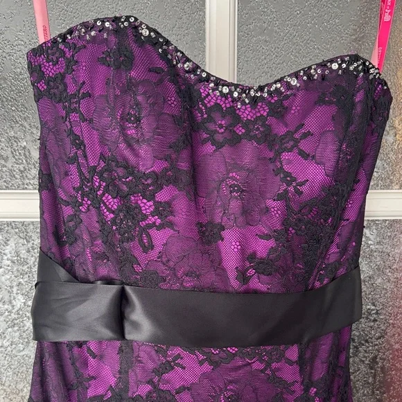 Flirt Maggie Sottero Purple and Black Lace Strapless Dress with Beaded Top - Picture 4 of 11